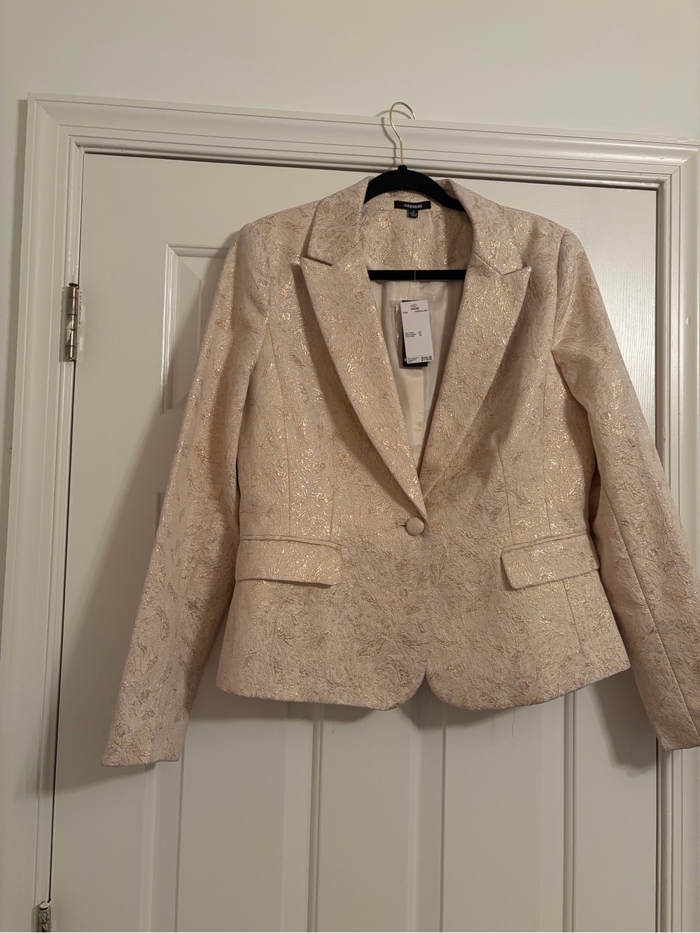 NWT Women's Cream and Gold Brocade Single-Button Skirt Suit